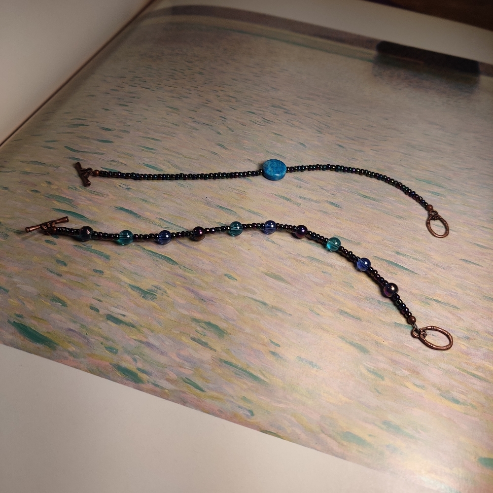 Blue Agate & Glass Beads Handmade Bracelet - Picture 8 of 13